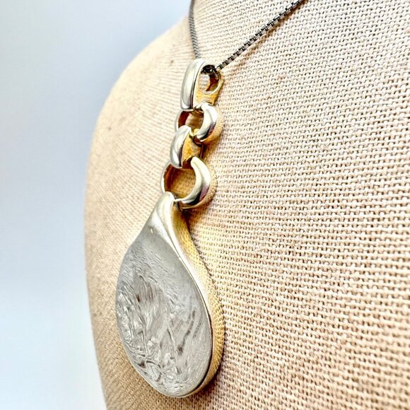 VTG Sterling Silver 925 Chunky Drop Shape Pendant Ruby Accent Bold 18" Chain - Picture 4 of 12